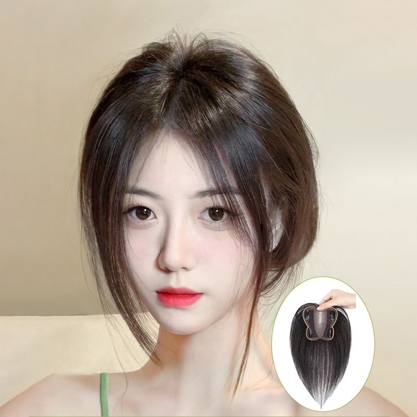 키라비 여자 정수리 앞머리 가발 100% 인모 수제 부분가발 YH316, YHP316가르마A(자연검정9x9), 1개