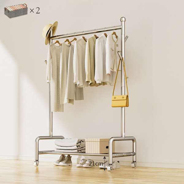 히티야 튼튼한 이동식 스테 의류 옷걸이 행거 프리미엄 스탠드 1단 롱코트 원피스 옷행거 + 정리함2pcs, 튼튼한 행거+정리함 2pcs