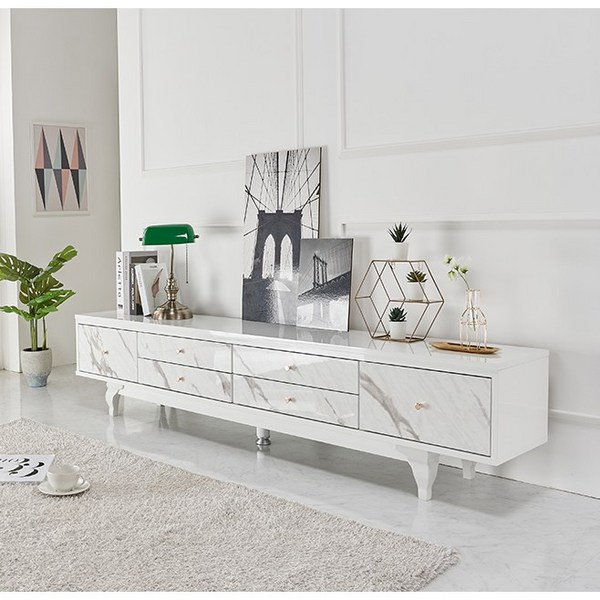  미가엘UV하이그로시 도장 유광 거실장 2000TV다이 티비장 6color, 마블전면 