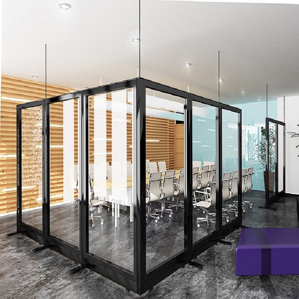  아이원퍼니처 60T 올 유리 파티션 H1800 투명강화유리, 블랙/투명유리/H1800*W800 