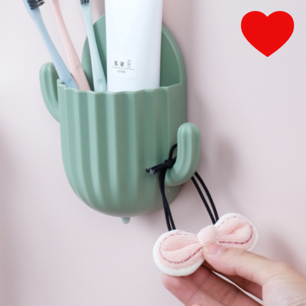 엔웨스트 무타공 선인장 욕실 선반 화장실 정리대 칫솔걸이, 모던 라이트그린