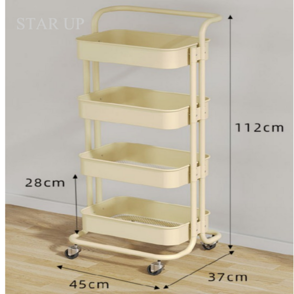 STAR UP 철제 트롤리 이동식 핸드 수납 카트 컬러, 노랑