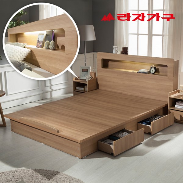 라자가구 크림슨LED 평상형 서랍침대 프레임 슈퍼싱글SS, 초코브라운