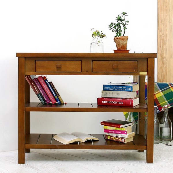  바네스데코 다용도 서랍 3단 원목 콘솔 테이블, 내츄럴 