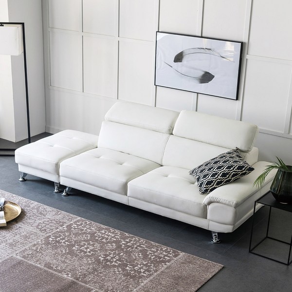  자네트 쟈드 3인용 가죽쇼파 스툴포함, 화이트 