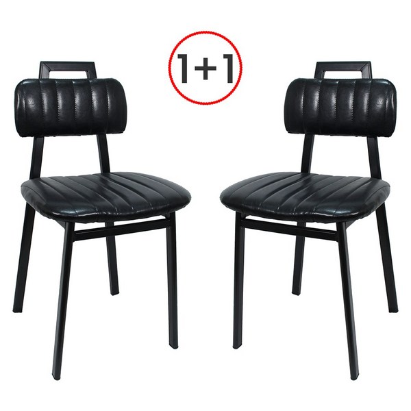 THEJOA 에이치체어 1+1 철재 인테리어 디자인 업소용의자 식탁의자, 블랙1+1