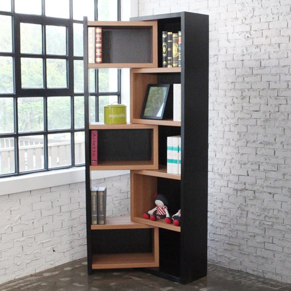  블랑누보 거실 전면 맞춤 책장 오픈형 코너 확장형 슬라이딩 2자 5단, 블랙아카시아 