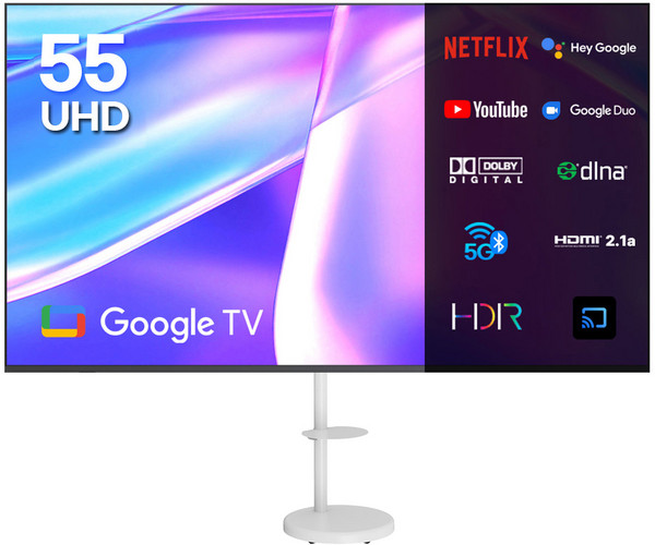 [10% 환급가전] 이노스 4K UHD LED 구글 TV + 대형 삼탠바이미 티비 스탠드 FS-30 화이트 세트, 139.7cm(55인치), S5501KU, 스탠드형, 방문설치