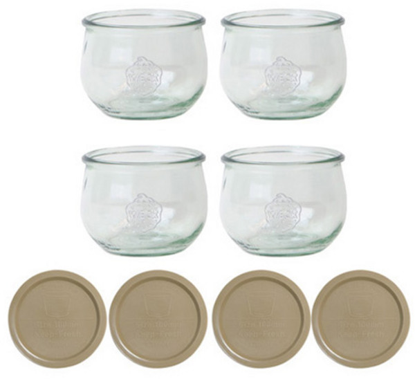 WECK 744 유리병 580ml x 4p + PE 베이지 뚜겅 4p 세트, 1개
