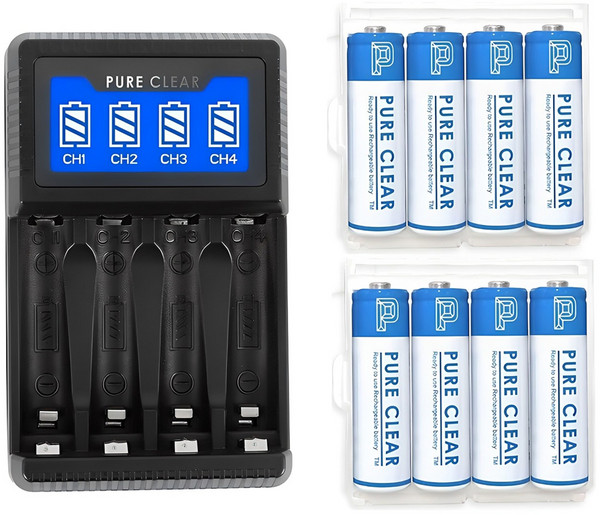퓨어클리어 AA/AAA 겸용 USB LCD 4구 충전기 SW-4N + 2500mAh AA 충전지 8p, 1세트