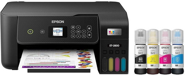 Epson EcoTank ET-2800 무선 컬러 올인원 카트리지 프리 슈퍼탱크 프린터 스캔 및 복사 포함 - 이상적인 기본 가정용 프린터 화이트 미디엄, ET-2803
