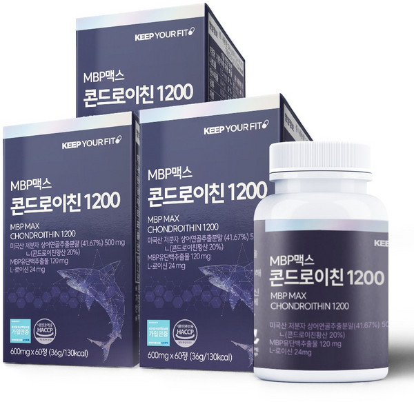미국산 저분자 상어연골 콘드로이친 1200 MBP 식약처 HACCP 인증 킵유어핏, 60정, 3개