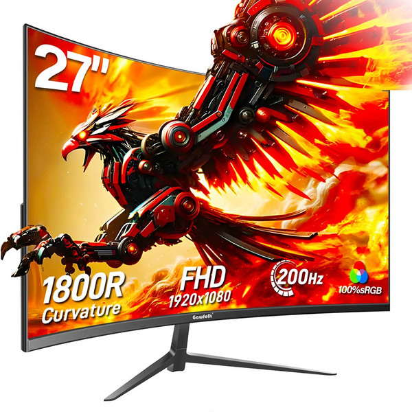 27인치 게이밍 모니터 4K UHD 60Hz 200Hz FHD 1800R 커브드 모니터 Gawfolk 할인중, 70cm, 1K 200Hz