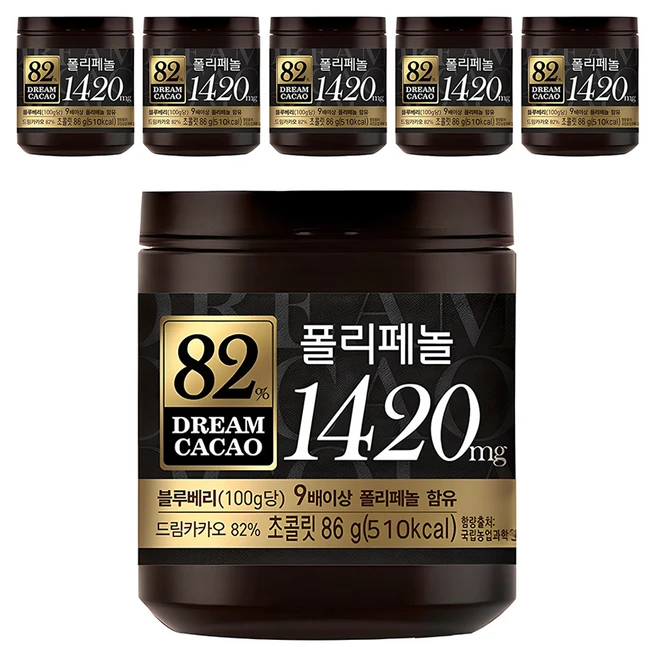 롯데웰푸드 드림카카오 82% 폴리페놀 초콜릿, 86g, 6개