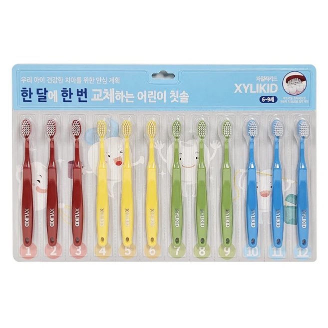 자일리키드 무궁화 아동용 한 달에 한 번 교체하는 칫솔, 1개, 12개입, 혼합색상