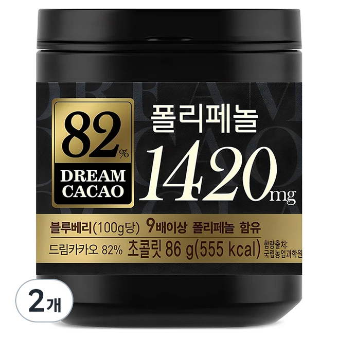 롯데웰푸드 드림카카오 다크초콜릿 82%, 86g, 2개