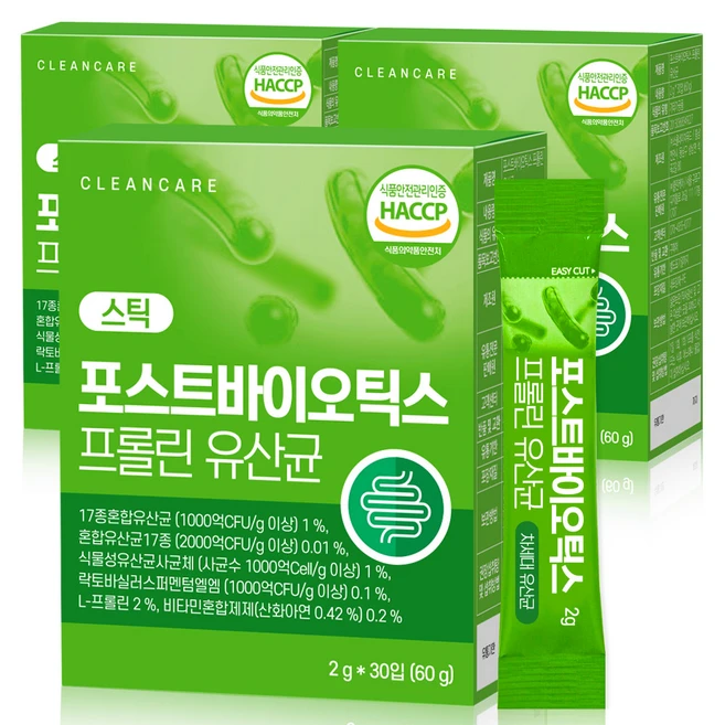 클린케어 포스트바이오틱스 프롤린 유산균, 60g, 3개