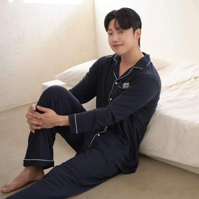 어나더디 보들 피치스킨 피치기모 긴팔 남녀 커플용 잠옷 상하의 세트