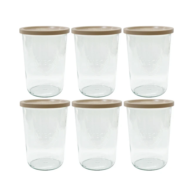 WECK 기본형 유리 저장병 No.743 6p + PE뚜껑 베이지 6p 세트, 1세트, 850ml