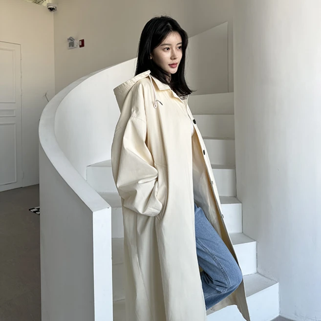 오니몰 올데이 후드 여성 봄 오버핏 롱 트렌치 코트