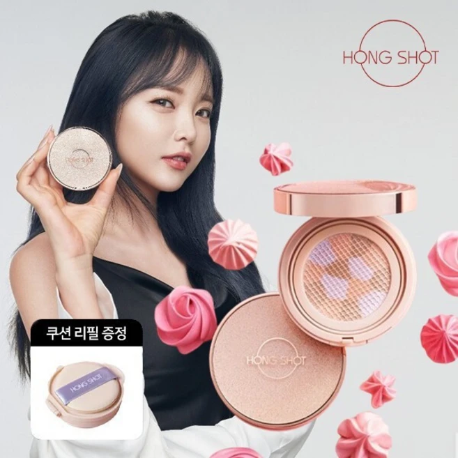 [1+1] 홍진영 머랭커버 쿠션팩트 9천원대! 들뜸없는 밀착 커버력 술먹고도 하얀얼굴 본품+쿠션리필 SPF30 PA++ 파운데이션 파데 커버화장품 유통기한 2025년 6월 21일, 2개, 21호