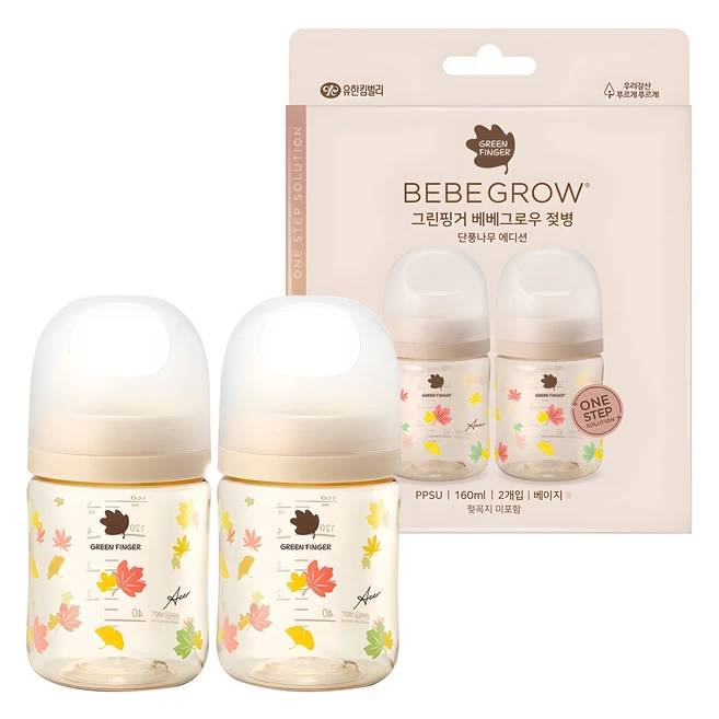 그린핑거 베베그로우 PPSU 젖병 노꼭지 트윈팩, 단풍나무, 160ml, 1세트