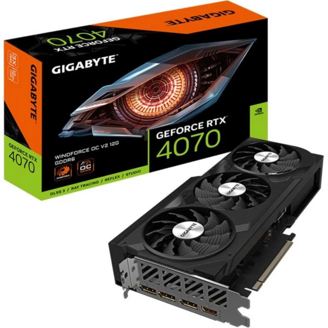 기가바이트 지포스 RTX 4070 윈드포스 OC V2 12G 그래픽 카드 팬 3개 12GB 192비트 GDDR6 GV-N4070WF3OCV2-12GD Video Card, GeForce RTX 4070 WINDFORCE OC