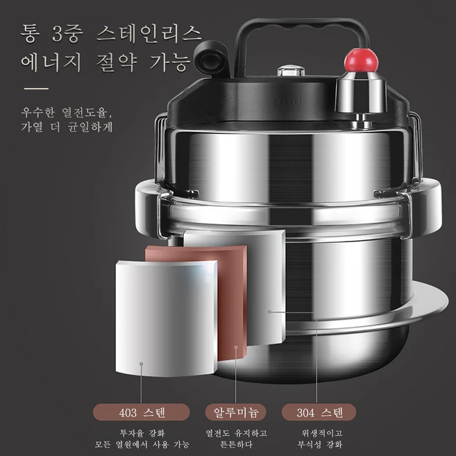 Ryusei 0.8L - 2.0 L 소형 스텐 압력밥솥 1-2인용 인덕션용 가스용 누롱지 밥 2001, 1개, 은색