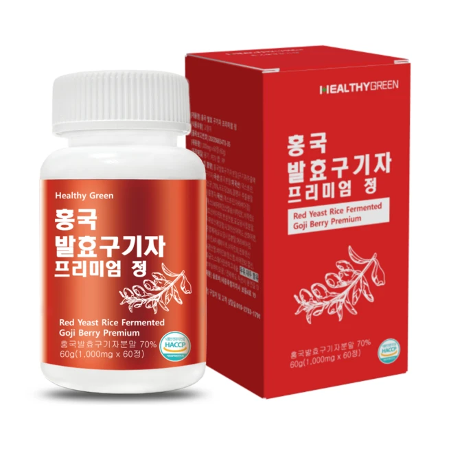 헬씨그린 홍국 발효 구기자 프리미엄 정 1000mg 2달분, 6개, 60정