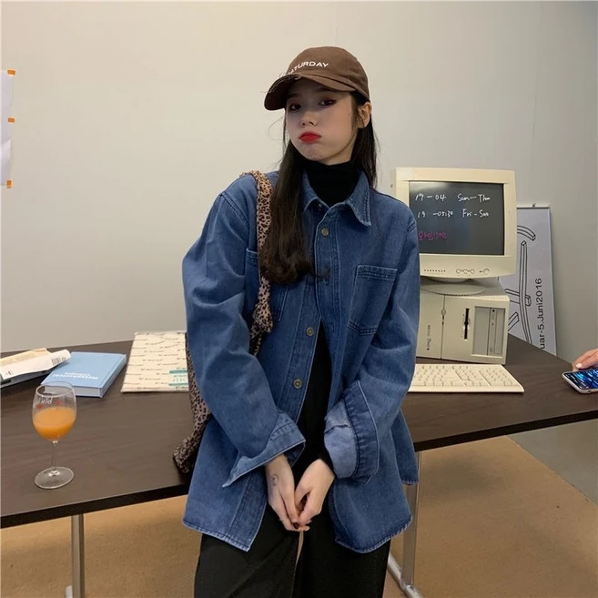 BLACK K7 청남방 여성용 심플 패션 오버핏 편해 데님셔츠