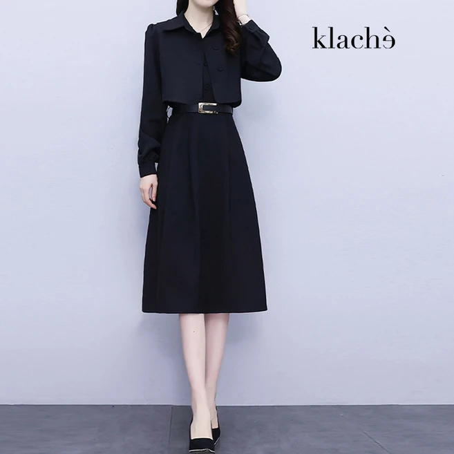 클라셰 데일리블랙핏원피스+베스트+벨트SET_CB3WOP056C