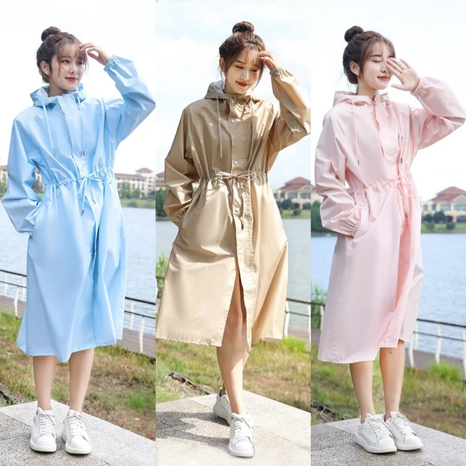 [아띠꼴로] 여성 우비 코트형 판초우의 예쁜 패션 골프 레인코트 롱우의, 스카이블루, 1개