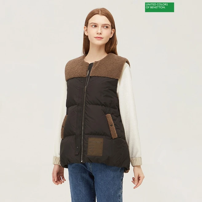 베네통 덤블 배색 롱 덕 다운 베스트 점퍼 BAPDG7361 BK