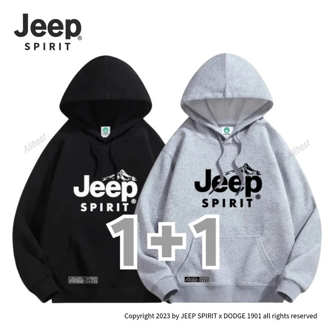 JEEP SPIRIT 지프 남자 여자 후드티 면 100% 후드 티셔츠 오버핏 가을 봄 2장 세트