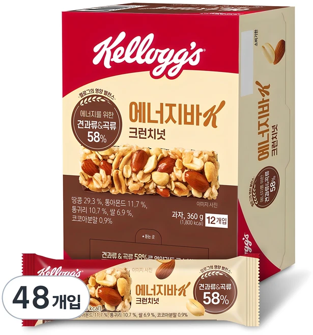 켈로그 에너지바K 크런치넛, 360g, 4개