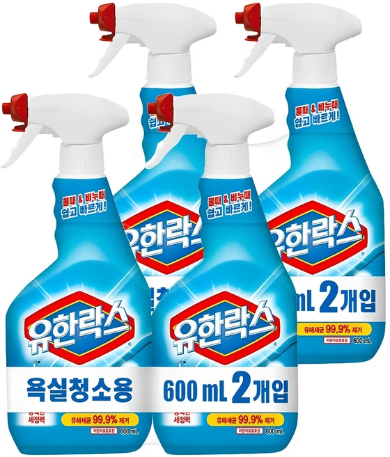 유한락스 욕실청소용 세정제, 600ml, 4개