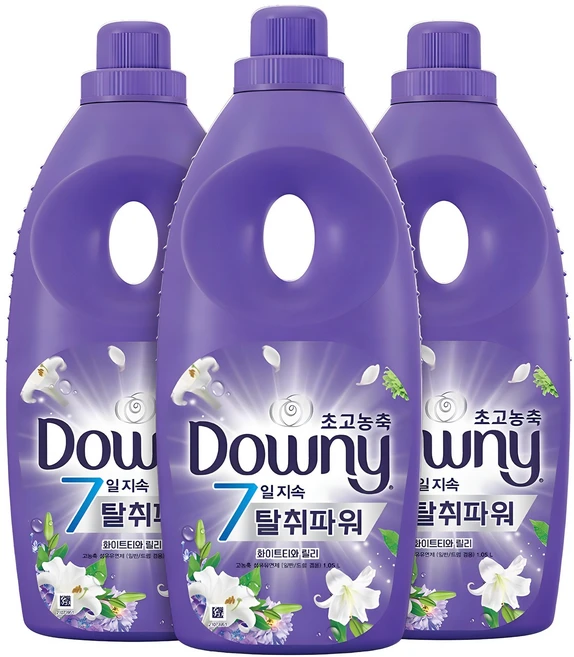 다우니 탈취파워 화이트티와 릴리 초고농축 섬유유연제 본품, 1.05L, 3개
