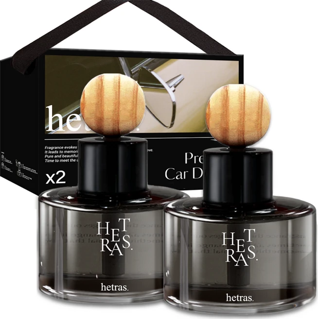 헤트라스 프리미엄 차량용 디퓨저 77ml 2p + 리본끈 선물세트, 호텔우드향, 1세트