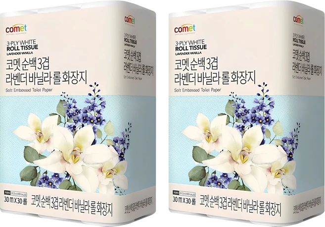 코멧  순백 3겹 라벤더 바닐라 롤화장지 30m 60개입 (30개입 X 2팩)