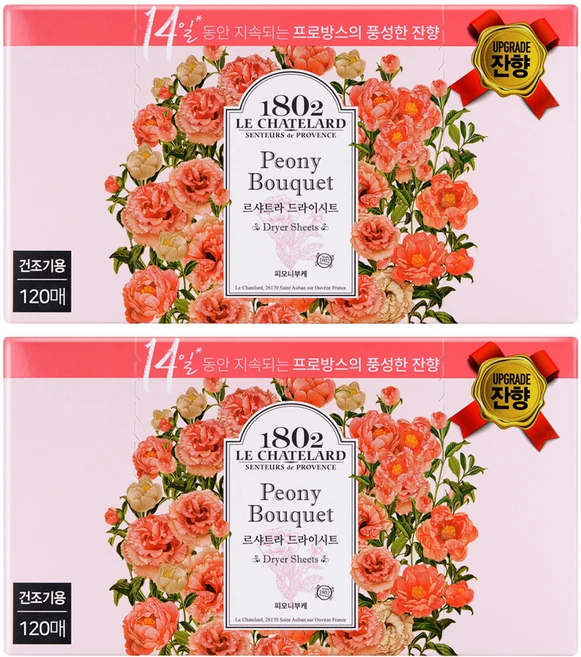 르샤트라1802 건조기 시트 섬유유연제 피오니부케 본품, 120개입, 2개