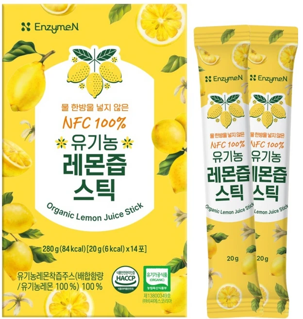 엔자임엔 NFC 100% 유기농 레몬즙 스틱 20g 14포, 14개