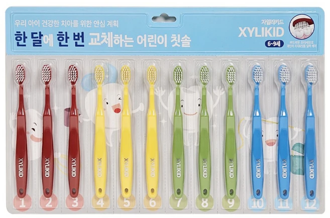 자일리키드 무궁화 아동용 한 달에 한 번 교체하는 칫솔, 1개, 12개입, 혼합색상