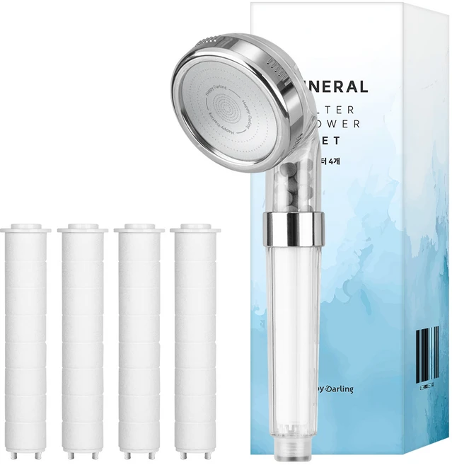 해피달링 미네랄 4단 필터 샤워기헤드 + 필터4p 세트, 1개, 혼합색상