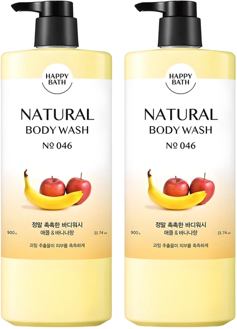 해피바스 내추럴 정말 촉촉한 바디워시, 900g, 2개