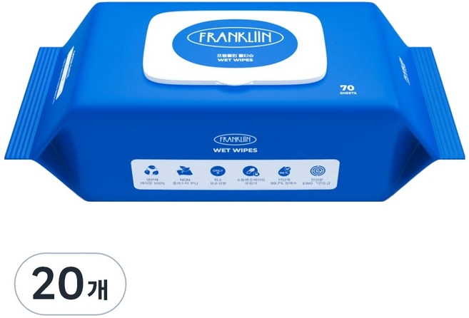프랭클린 아기 물티슈 캡형, 75g, 70매, 20개
