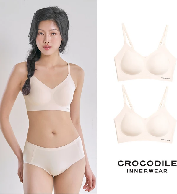 크로커다일 감탄브라 소프트 쿨인견 쉘론 패드일체형 스트랩 브라 2종세트 CDI027