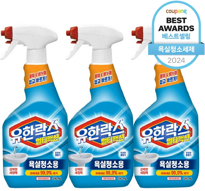 유한락스 멀티액션 욕실청소용 세정제, 510ml, 3개
