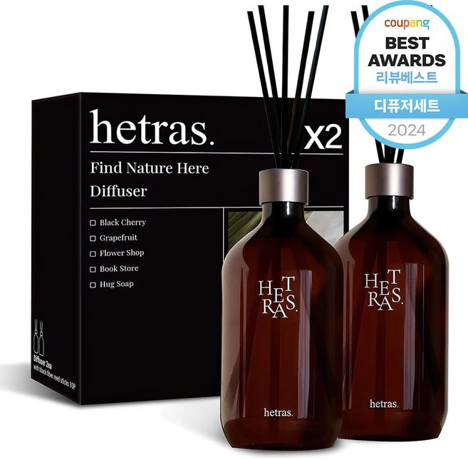 헤트라스 프리미엄 대용량 디퓨저 선물세트, 호텔우드, 500ml, 2개