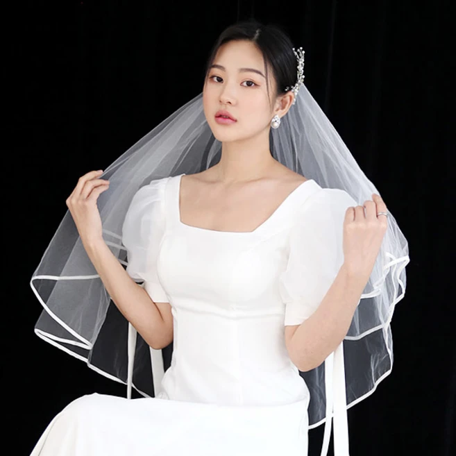 숲속드레스 2단 바이어스 숏베일 (빗핀타입) 셀프웨딩베일 면사포