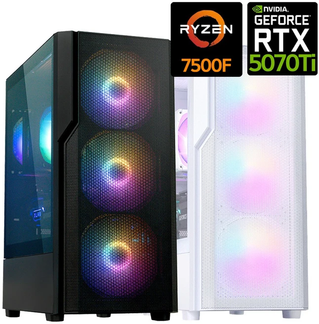 RTX5070Ti AMD 7500F 조립PC 게이밍 최적 컴퓨터, RTX5070Ti + AMD 7500F, Free DOS, 1TB, 16GB, 블랙
